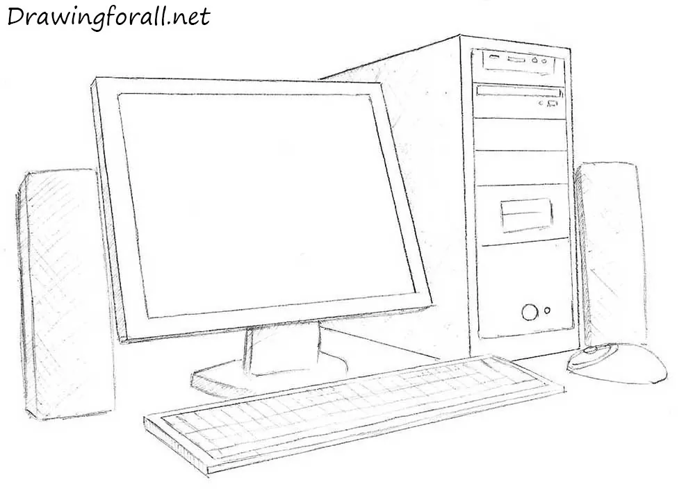 Continuous line drawing of a pc computer desktop. including keyboard CPU  mouse and monitor 5096179 Vector Art at Vecteezy