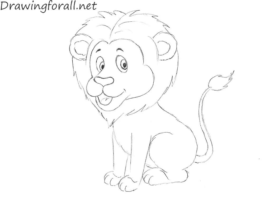 Drawing a lion cub in cartoon style Royalty Free Vector