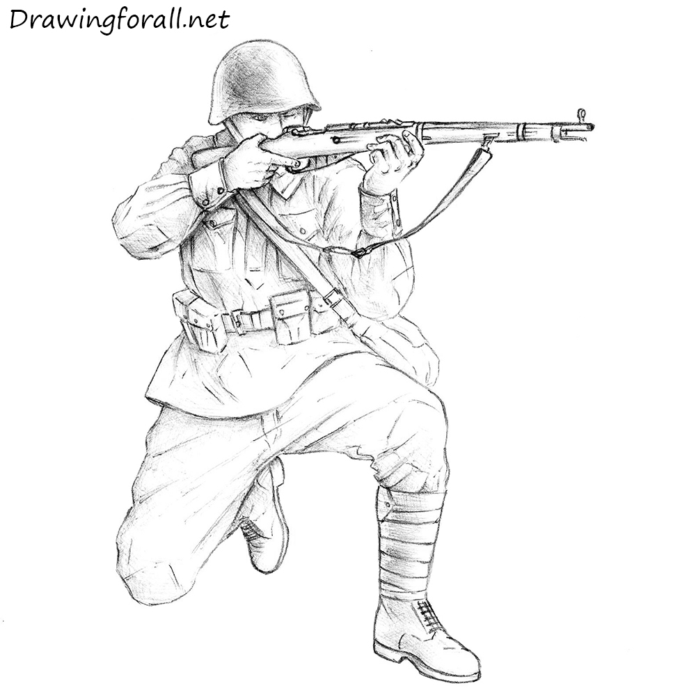 Premium Vector | A soldier took up arms war oneline drawing