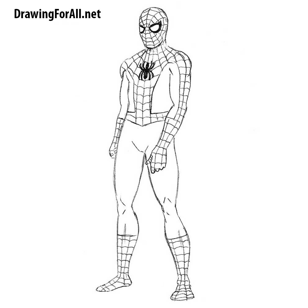 how to draw spiderman swinging