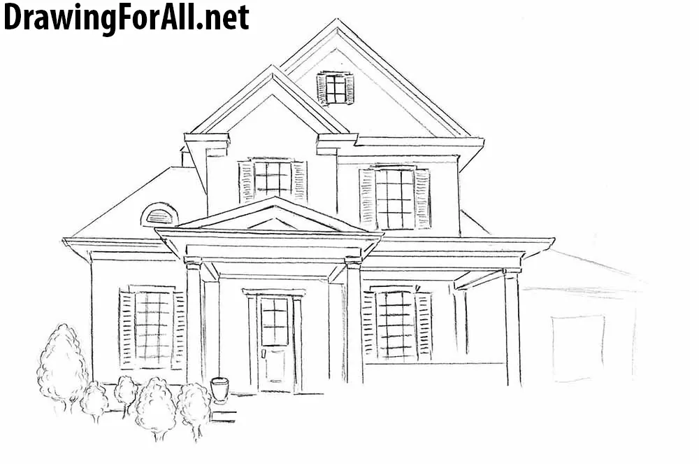 Old house - cabin pencil sketch. Home, village country house