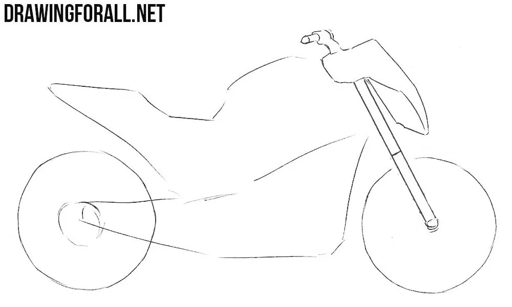 Page shows how to learn step by step to draw motorcycle. Stock
