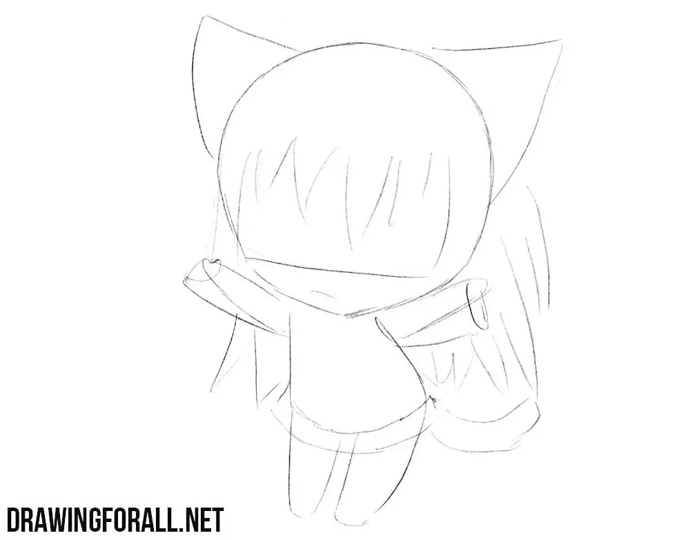 anime girl with cat ears drawing