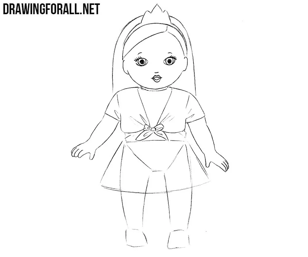Coloring Page Outline of Doll Toy with Example Stock Vector - Illustration  of children, child: 173569419