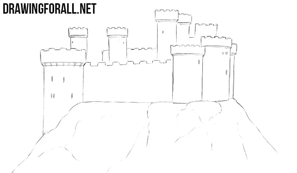 Castle Cartoon Linear Drawing, Coloring, Outline, Contour, Simple Sketch,  Black and White Vector Illustration. Drawn Palace with T Stock Vector -  Illustration of outline, graphic: 122205742