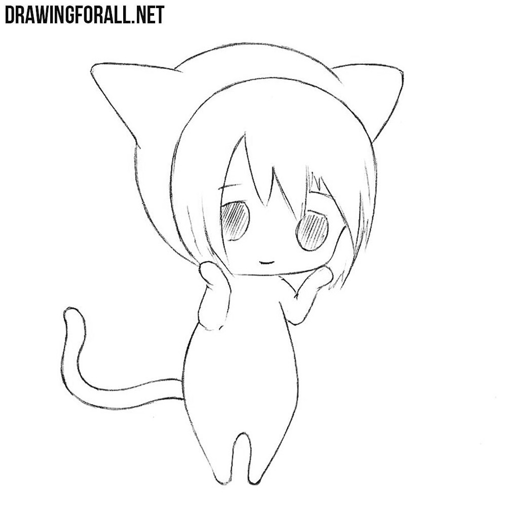 Premium Vector | Realistic black simple outline chibi cartoon style drawing  of a cherub cat normal anatomy white ba