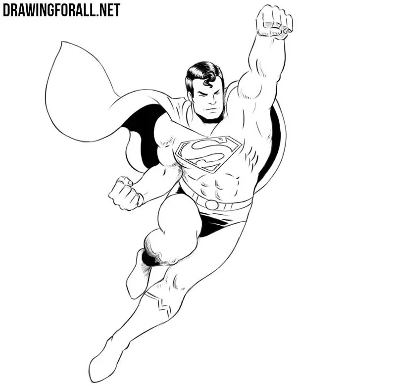 superman flying side view drawing
