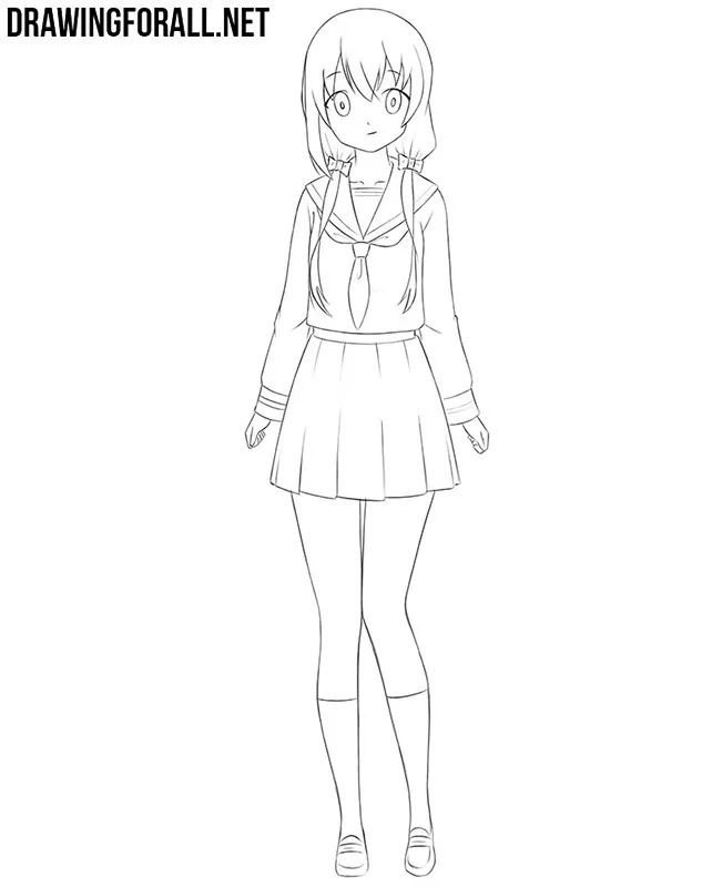 Premium Vector | Vector coloring page with cute anime girl