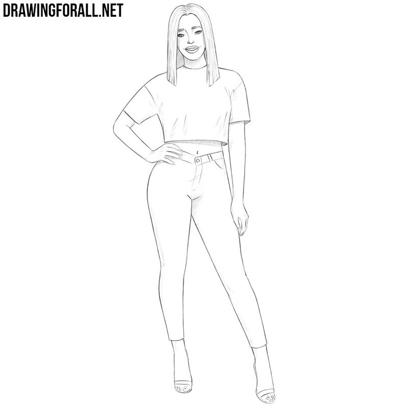 Sketch contour full body woman with side short Vector Image