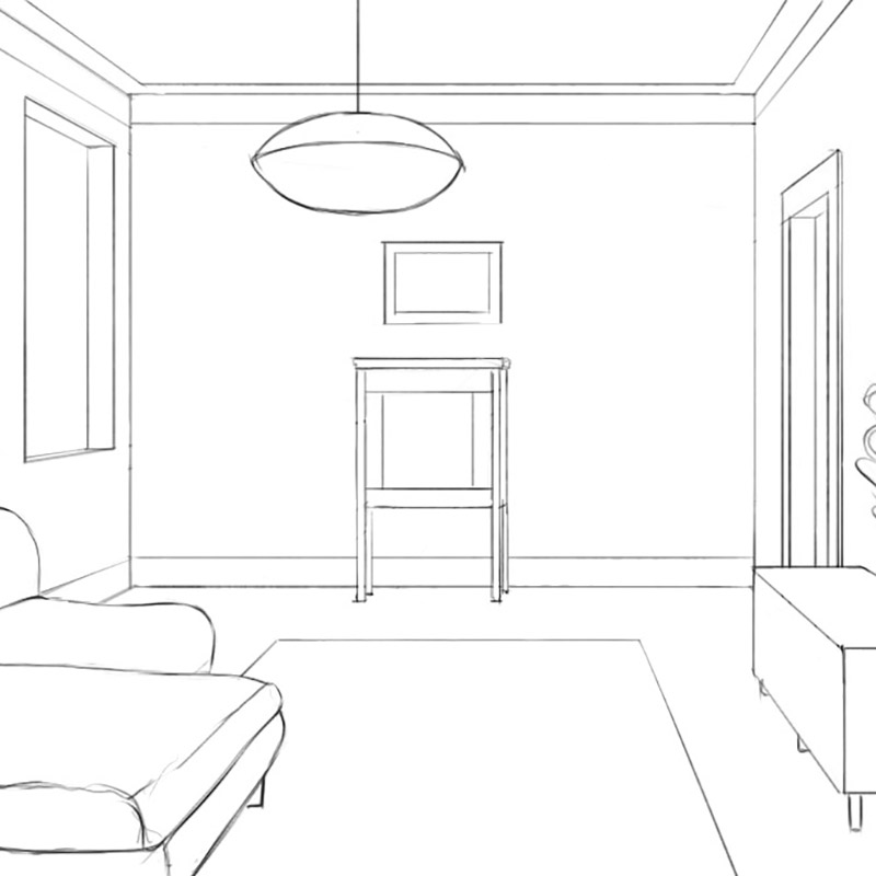 Graphical sketch of an interior bedroom Stock Illustration by ©irogova  #28020609