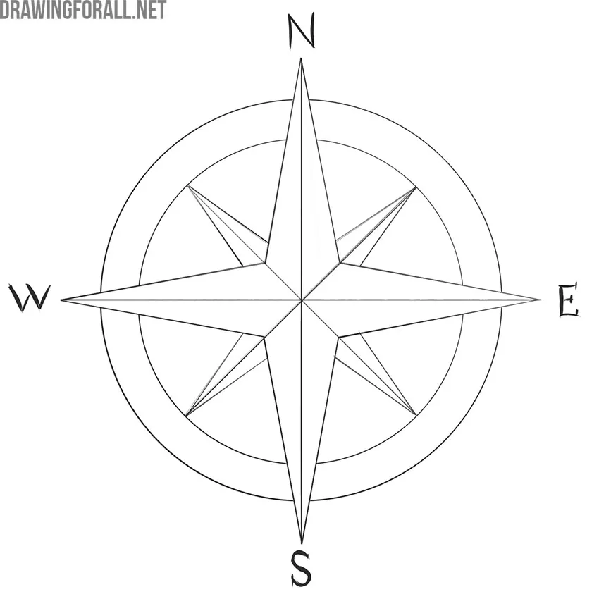 how to draw a compass rose simple